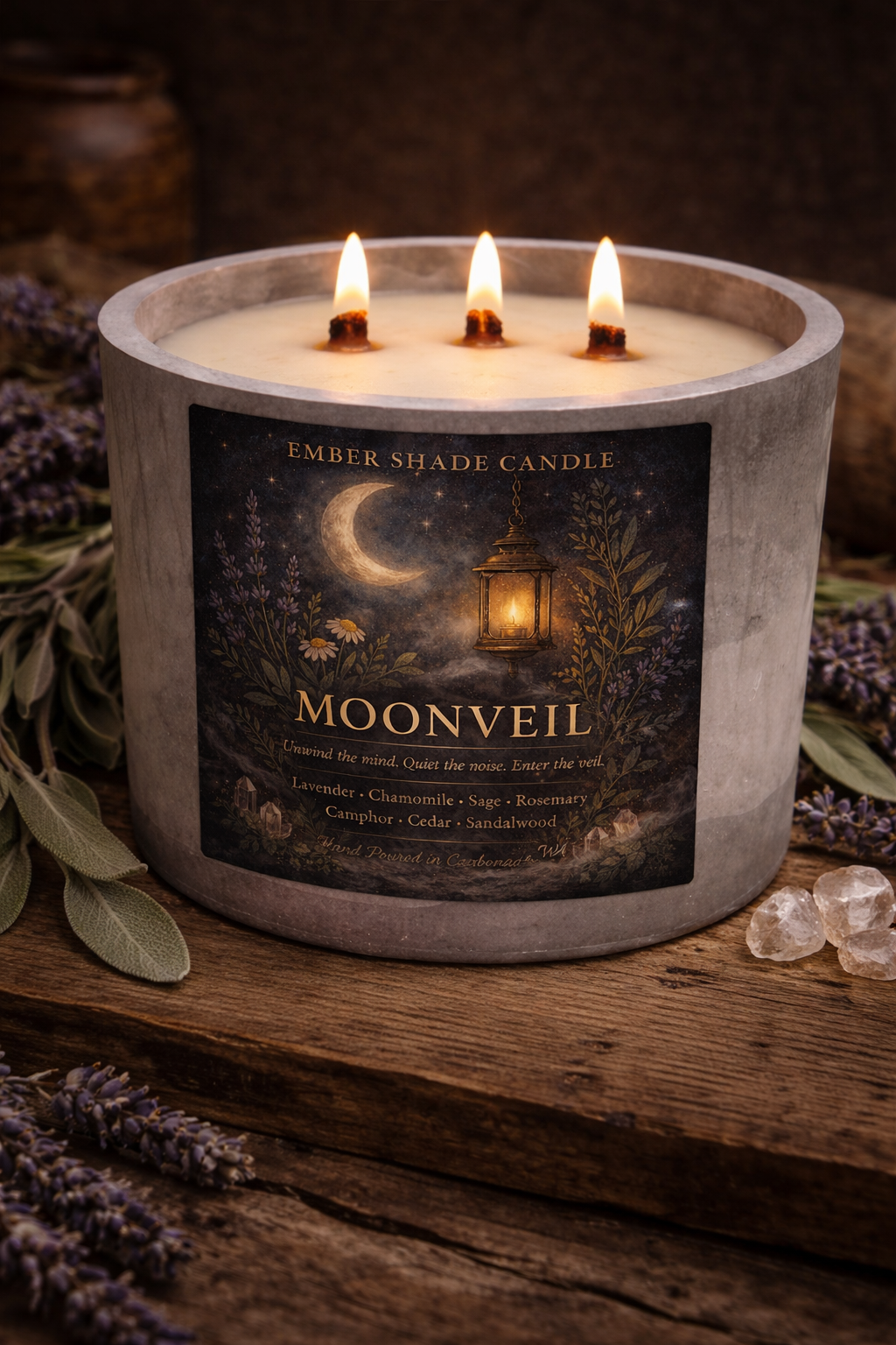 Ember Shade - Moonveil Bedtime Ritual Candle Lavender, Chamomile, Sage, Rosemary, Camphor, Cedar, and Sandalwood