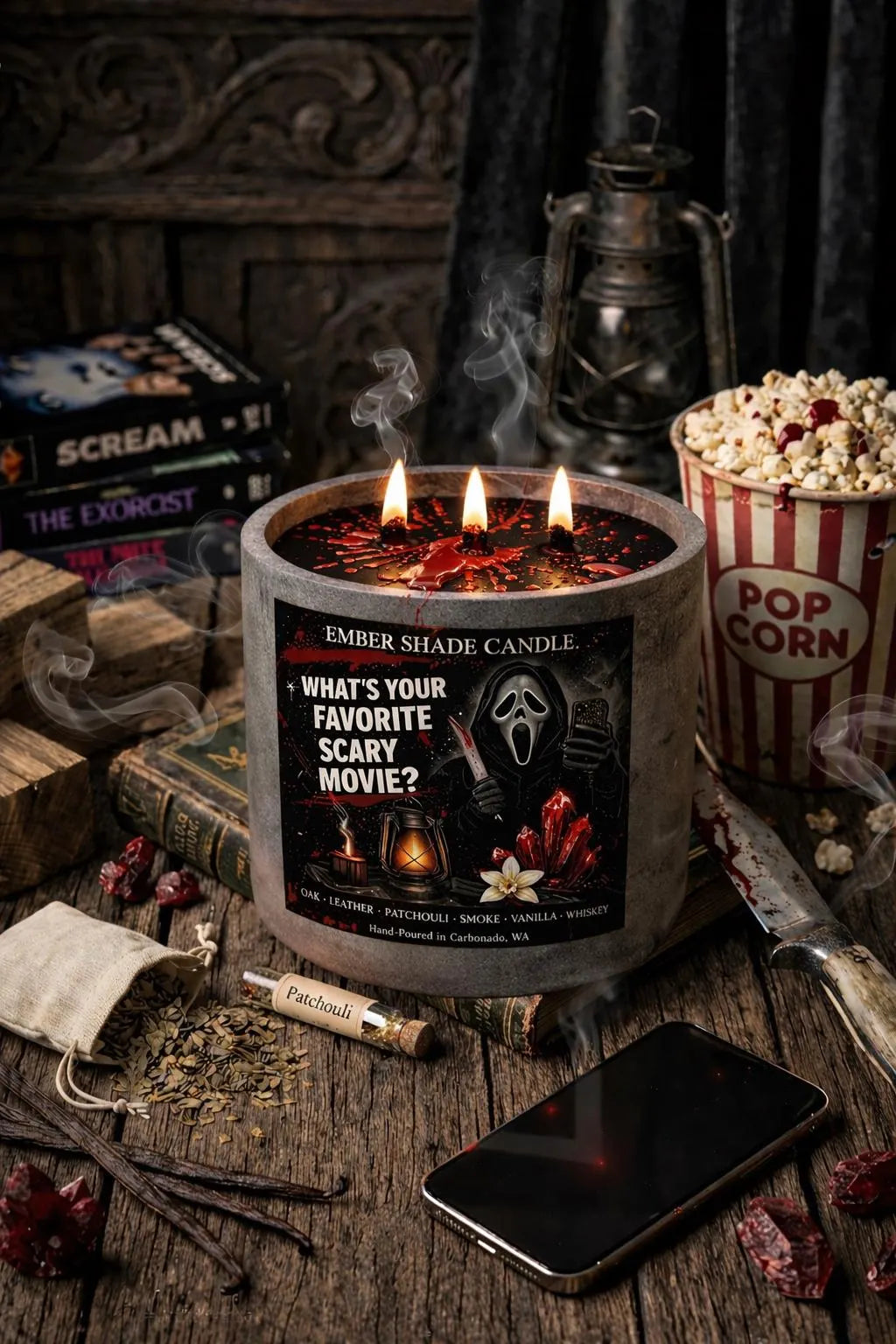 Ember Shade -What's your Favorite Scary Movie? Candle - White Oak & Vanilla