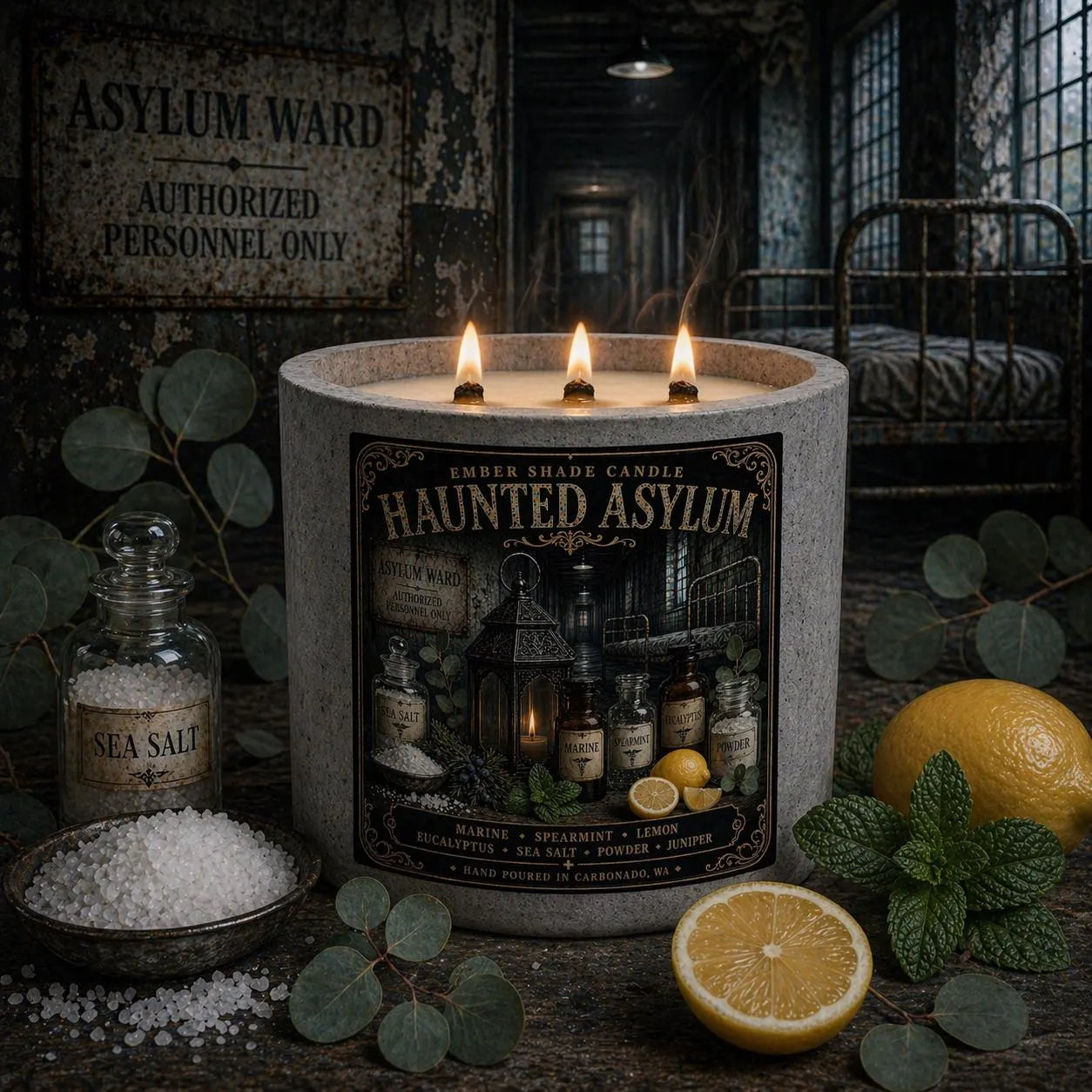 Ember Shade- Haunted Asylum - Marine, Lemon, Spearmint, Eucalyptus, Sea Salt, Powder, Juniper