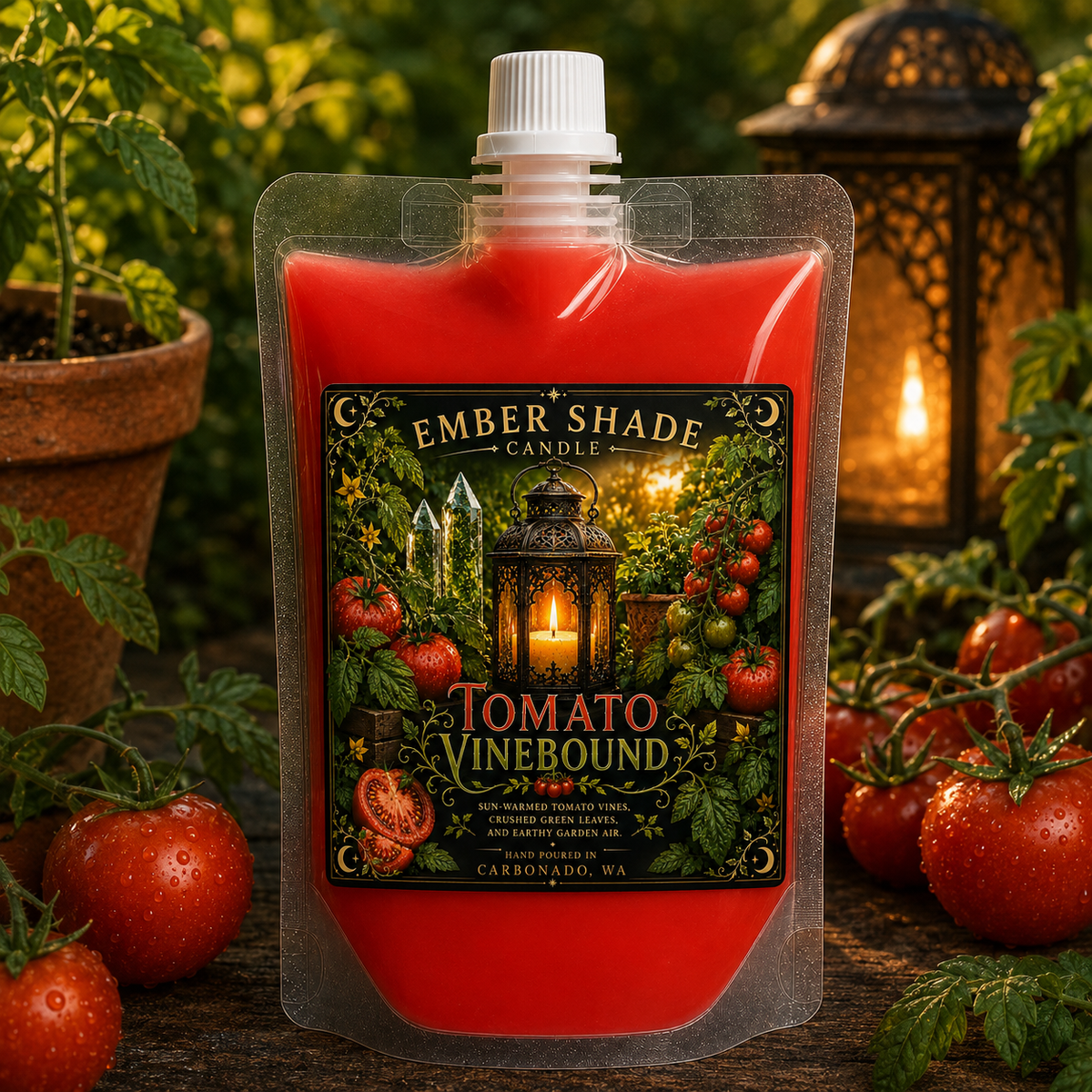 Ember Shade - Tomato Vinebound - Tomato Vine, Green Leaves, Earthy Garden Air