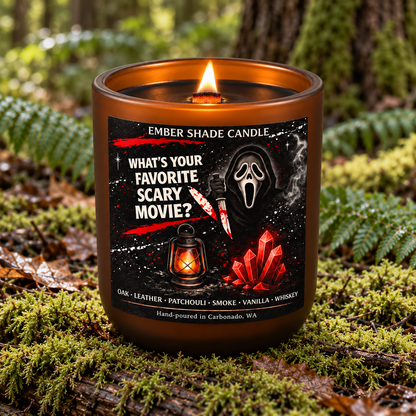 Ember Shade - What's your Favorite Scary Movie? Candle - White Oak & Vanilla