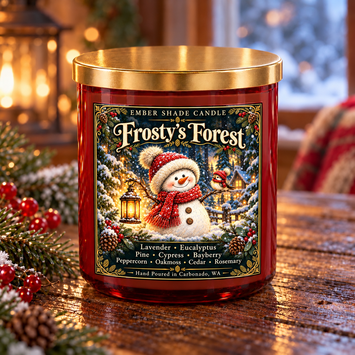 Ember Shade- Frosty’s Forest-Lavender, Eucalyptus, Pine, Cypress, Bayberry, Peppercorn, Oakmoss, Cedar, Rosemary