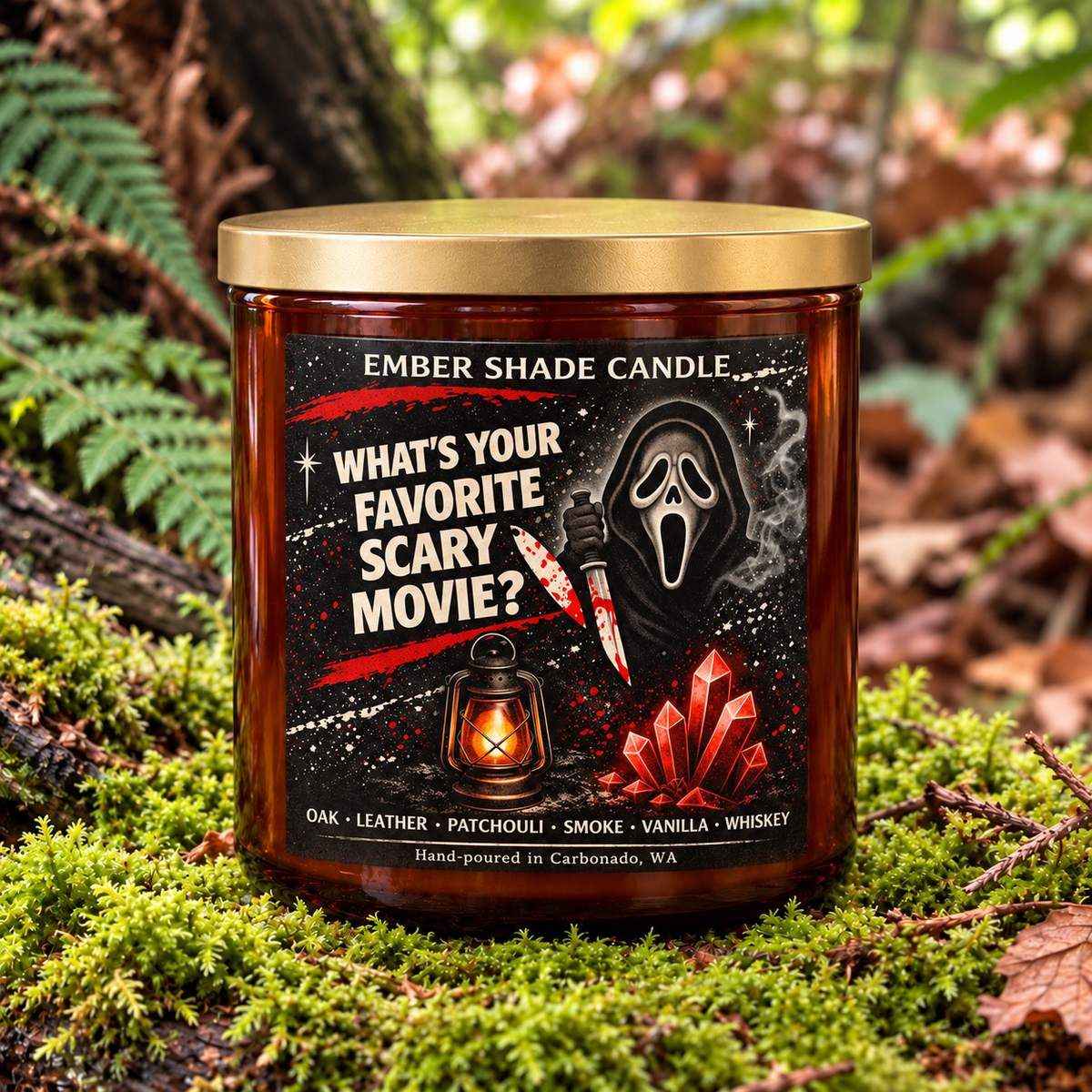 Ember Shade - What's your Favorite Scary Movie? Candle - White Oak & Vanilla