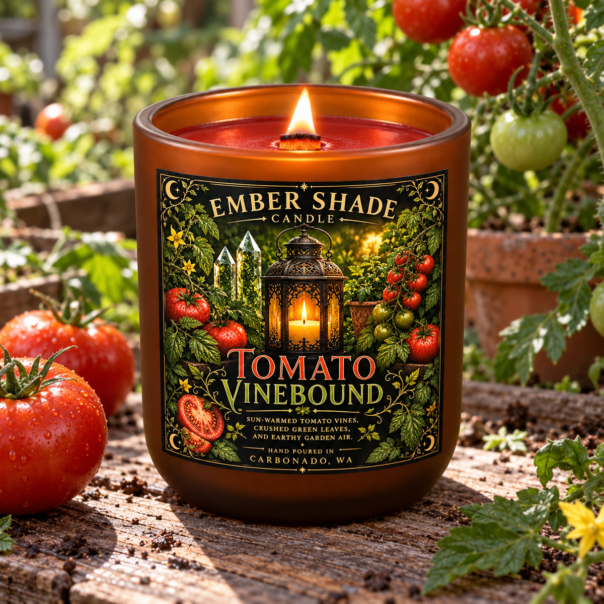 Ember Shade - Tomato Vinebound - Tomato Vine, Green Leaves, Earthy Garden Air