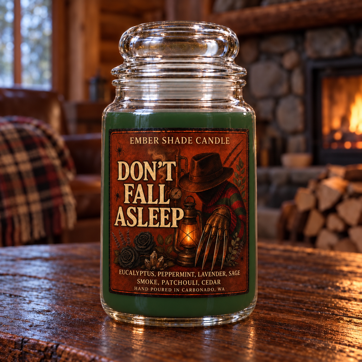 Ember Shade- Don’t Fall Asleep-Eucalyptus, Peppermint, Lavender, Sage, Smoke, Patchouli, Cedar