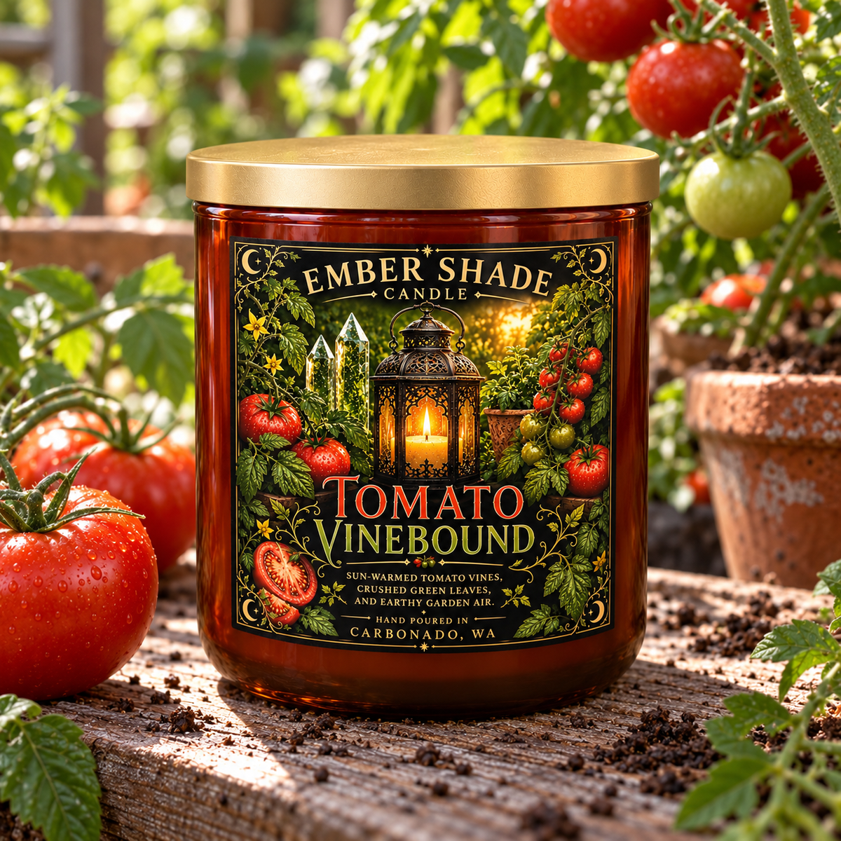 Ember Shade - Tomato Vinebound - Tomato Vine, Green Leaves, Earthy Garden Air