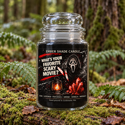 Ember Shade - What's your Favorite Scary Movie? Candle - White Oak & Vanilla