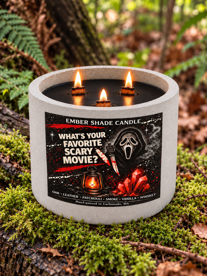Ember Shade - What's your Favorite Scary Movie? Candle - White Oak & Vanilla