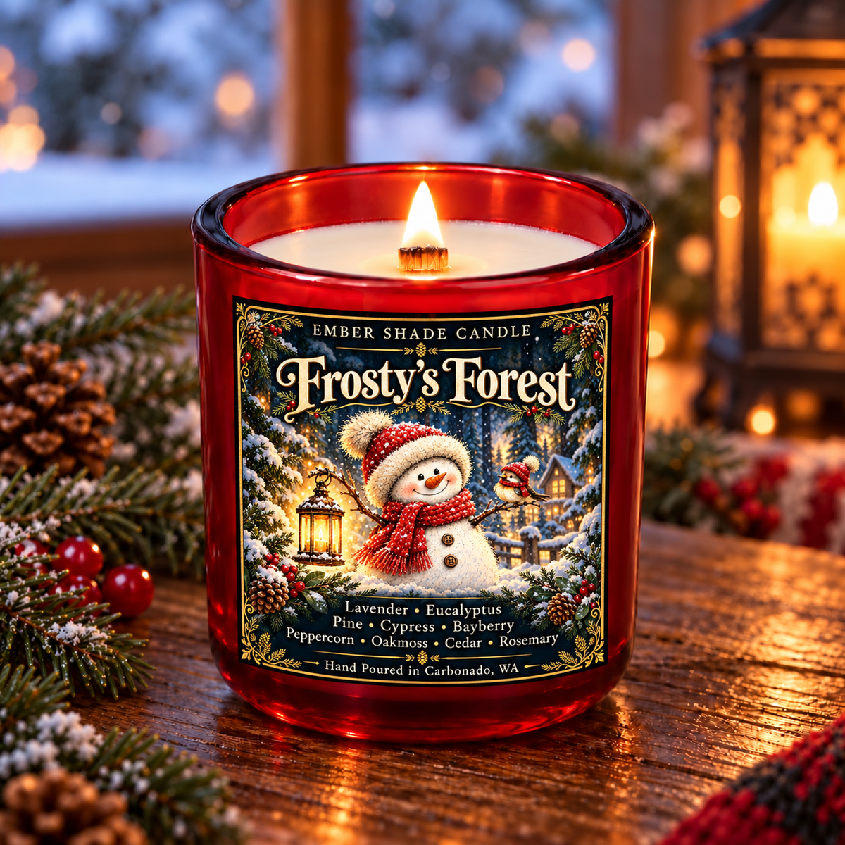 Ember Shade- Frosty’s Forest-Lavender, Eucalyptus, Pine, Cypress, Bayberry, Peppercorn, Oakmoss, Cedar, Rosemary