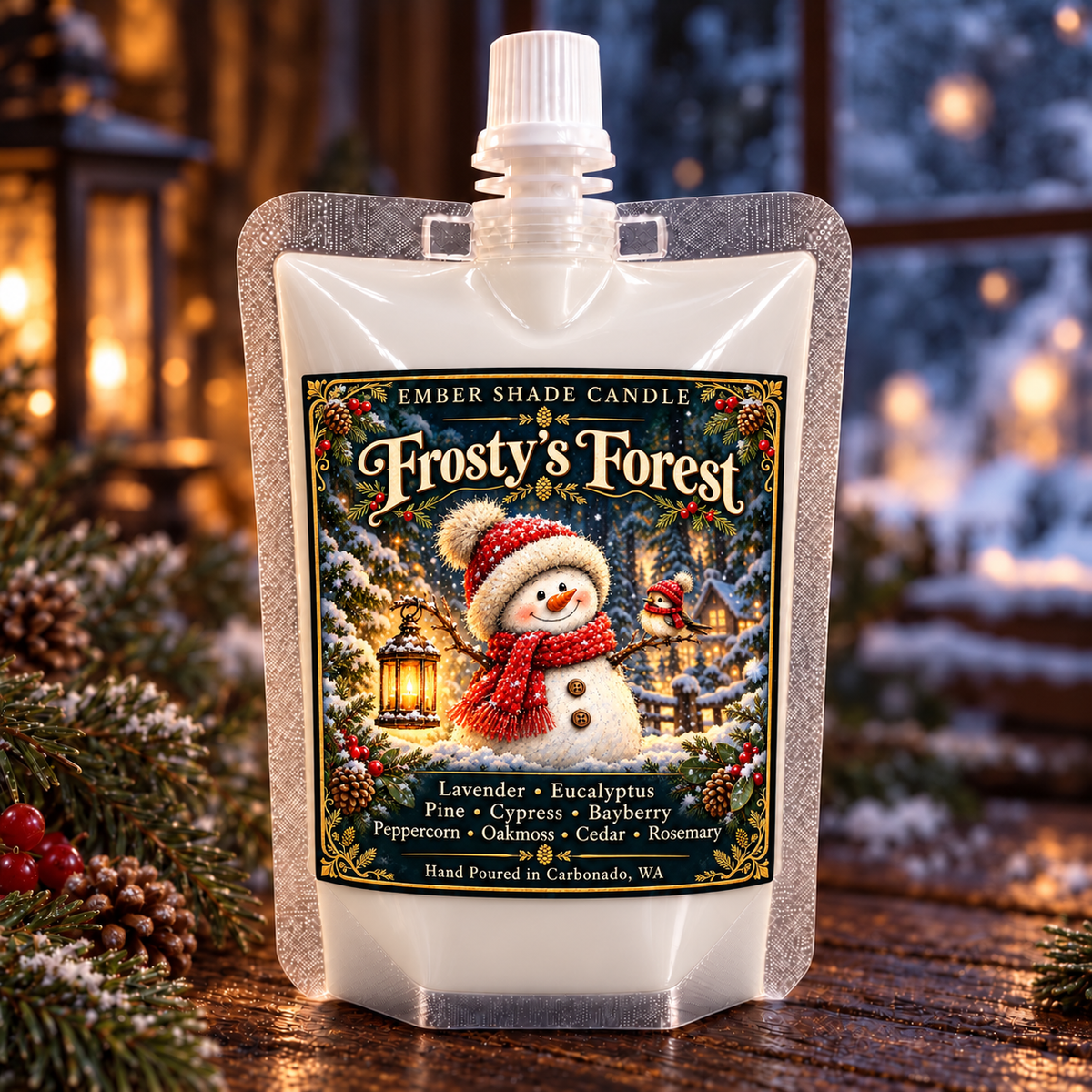 Ember Shade- Frosty’s Forest-Lavender, Eucalyptus, Pine, Cypress, Bayberry, Peppercorn, Oakmoss, Cedar, Rosemary