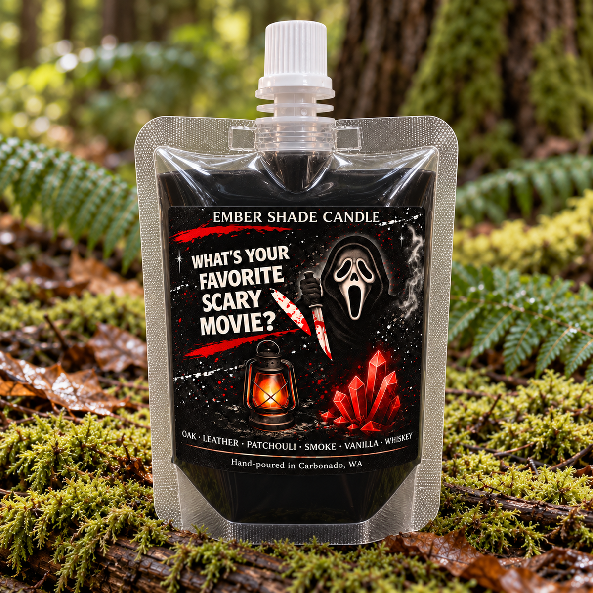 Ember Shade - What's your Favorite Scary Movie? Candle - White Oak & Vanilla