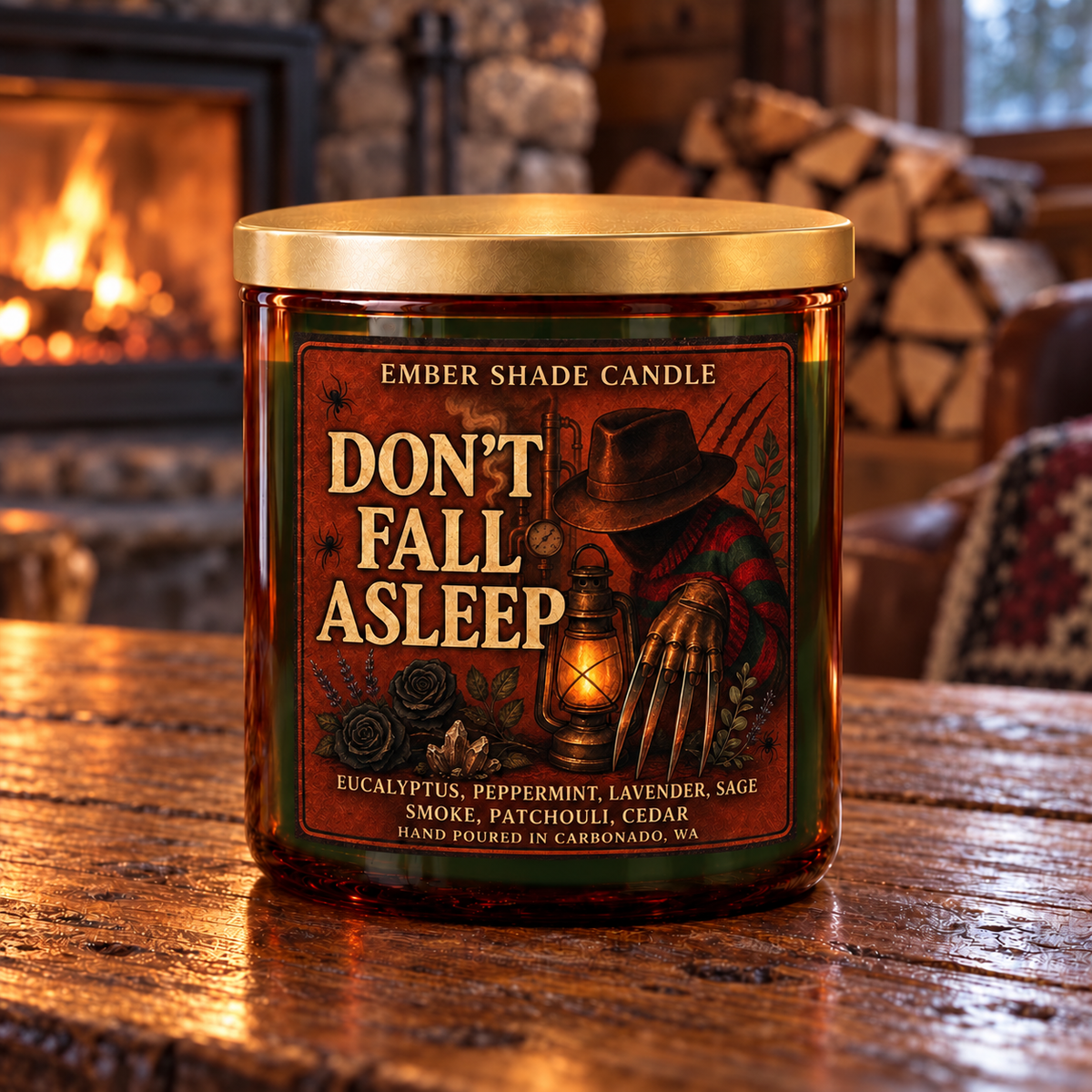Ember Shade- Don’t Fall Asleep-Eucalyptus, Peppermint, Lavender, Sage, Smoke, Patchouli, Cedar