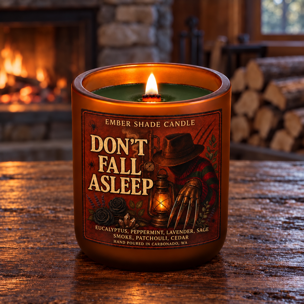 Ember Shade- Don’t Fall Asleep-Eucalyptus, Peppermint, Lavender, Sage, Smoke, Patchouli, Cedar