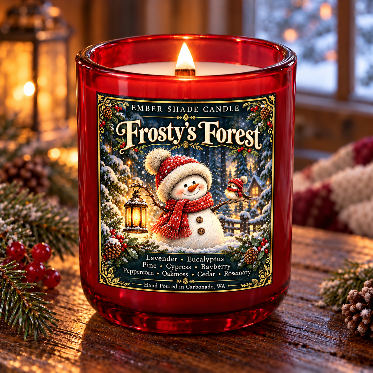 Ember Shade- Frosty’s Forest-Lavender, Eucalyptus, Pine, Cypress, Bayberry, Peppercorn, Oakmoss, Cedar, Rosemary