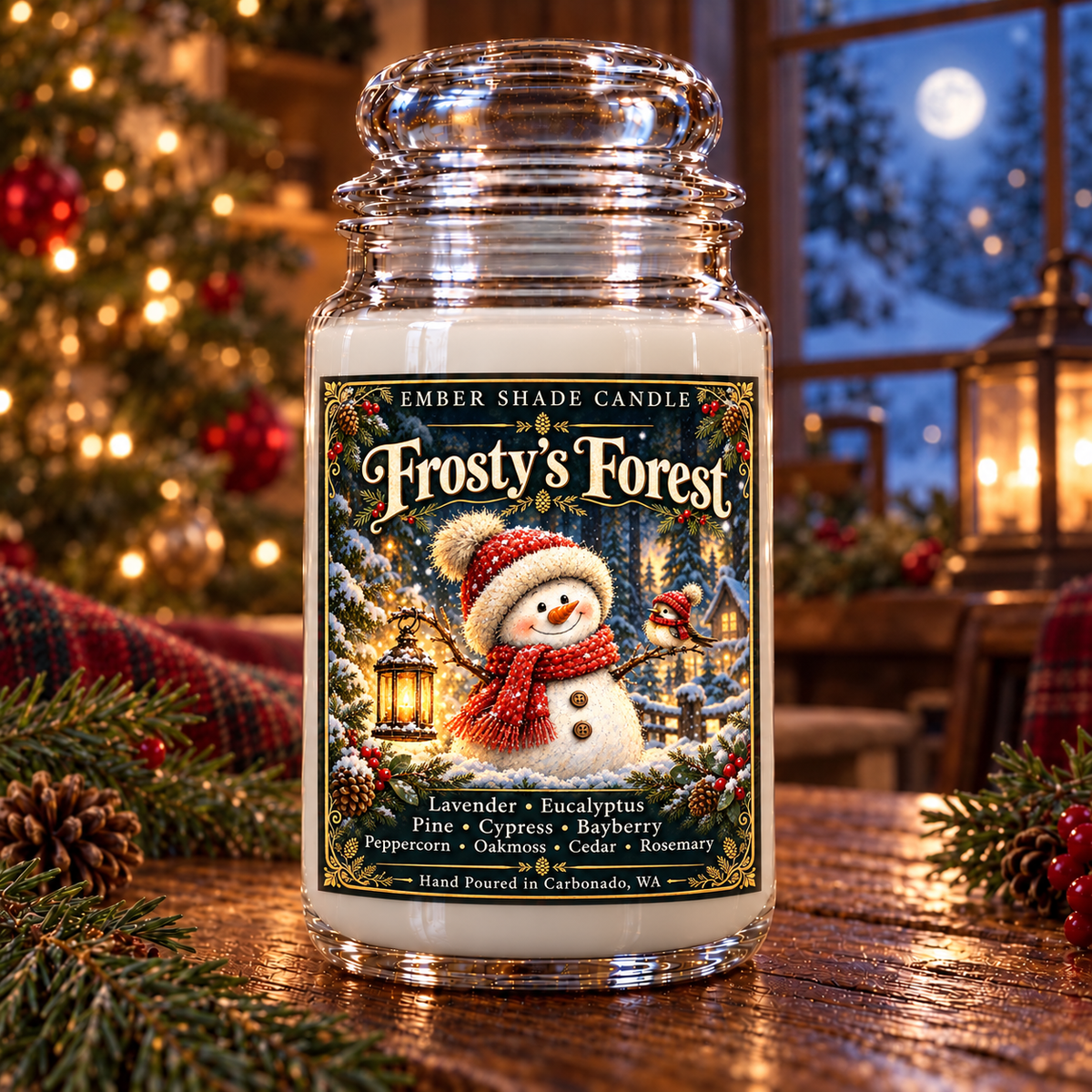 Ember Shade- Frosty’s Forest-Lavender, Eucalyptus, Pine, Cypress, Bayberry, Peppercorn, Oakmoss, Cedar, Rosemary