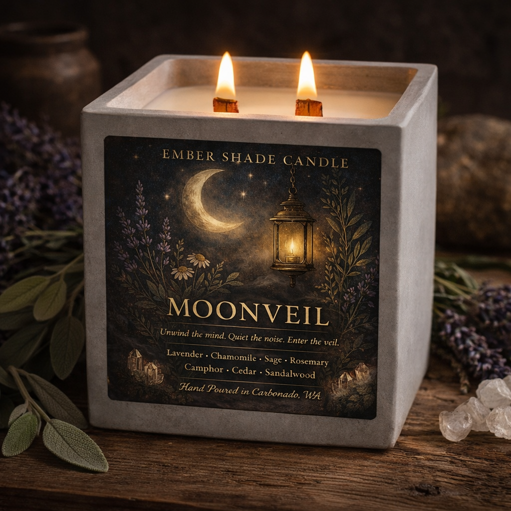 Ember Shade - Moonveil Bedtime Ritual Candle Lavender, Chamomile, Sage, Rosemary, Camphor, Cedar, and Sandalwood
