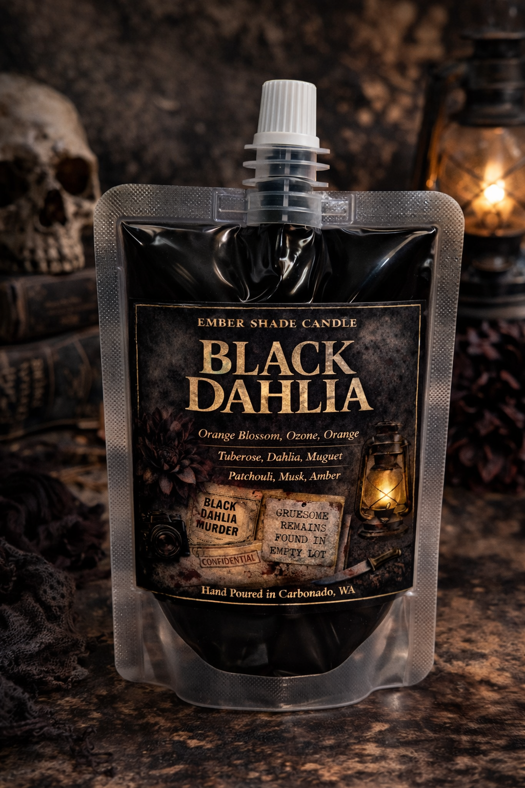 Ember Shade - Black Dahlia-Orange Blossom, Ozone, Orange
Tuberose, Dahlia, Patchouli, Musk, Amber