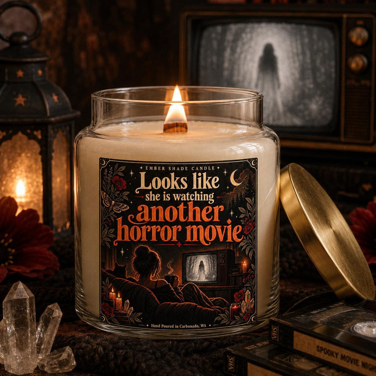 Ember Shade - Looks Like She Is Watching Another Horror Movie Candle - You Choose The Scent