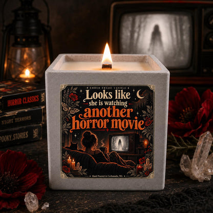 Ember Shade - Looks Like She Is Watching Another Horror Movie Candle - You Choose The Scent