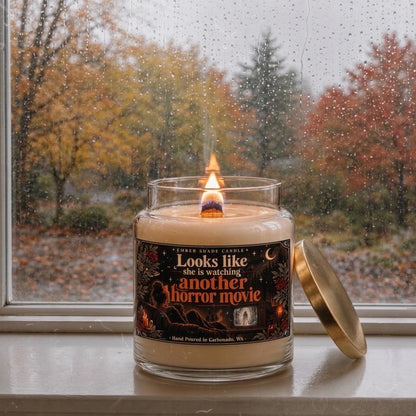 Ember Shade - Looks Like She Is Watching Another Horror Movie Candle - You Choose The Scent